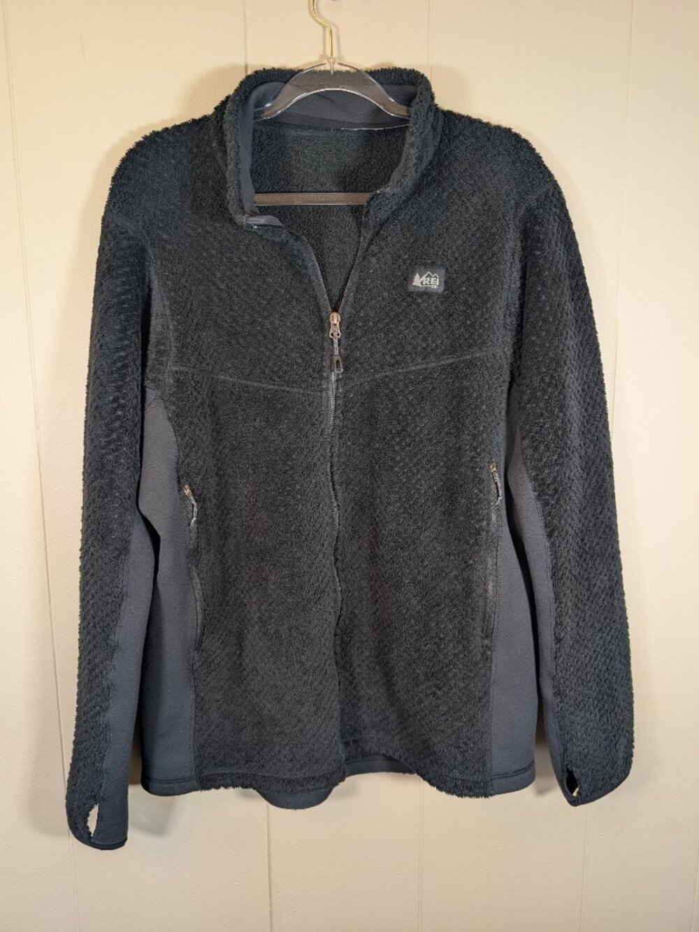 REI CO-OP Men's L Black High Pile Fleece Full Zip Jacket Hiking Gorpcore